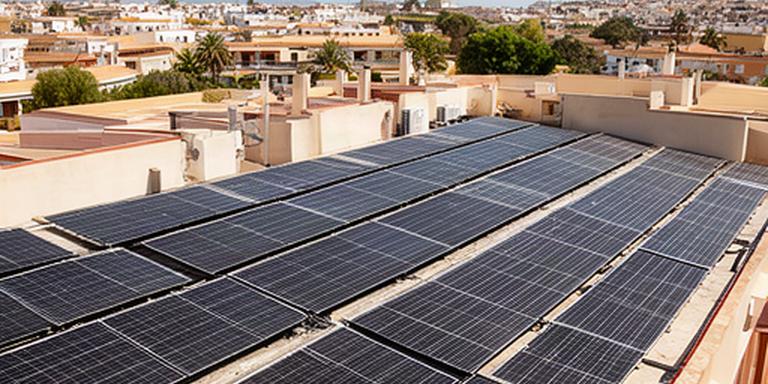 Cuarenta módulos fotovoltaicos distribuidos en la cubierta plana de una comunidad de vecinos en Sevilla