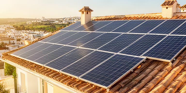 Paneles solares instalados sobre una vivienda de Tomares bajo el sol de Andalucía
