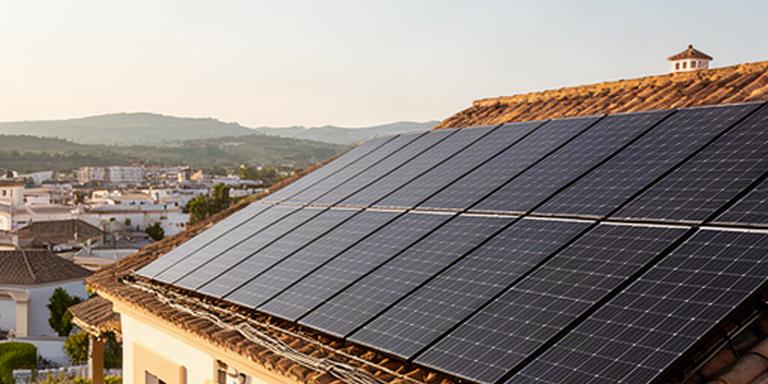 Paneles solares instalados sobre una vivienda de Tomares bajo luz natural